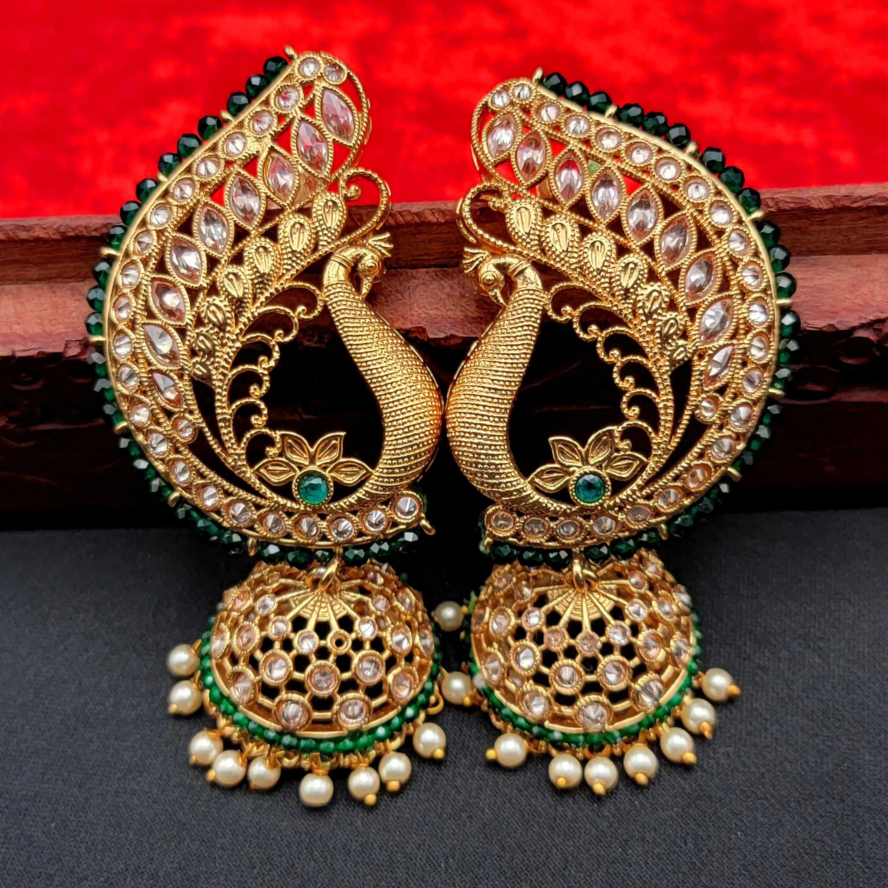 Peacock Big Green Polki Jhumka