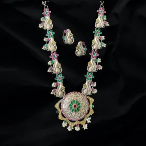 Peacock German Silver Statement Dual Tone Necklace Set