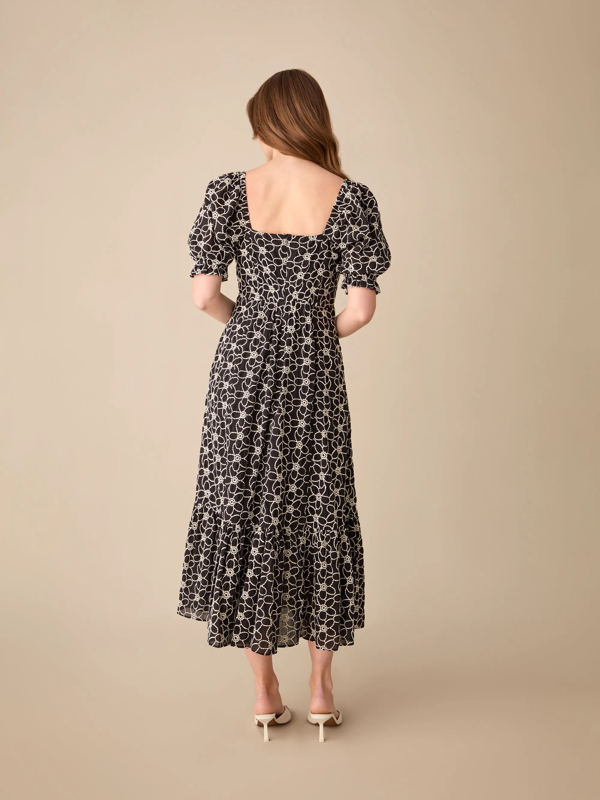 Petite Mono Sweetheart Neck Embroidered Dress