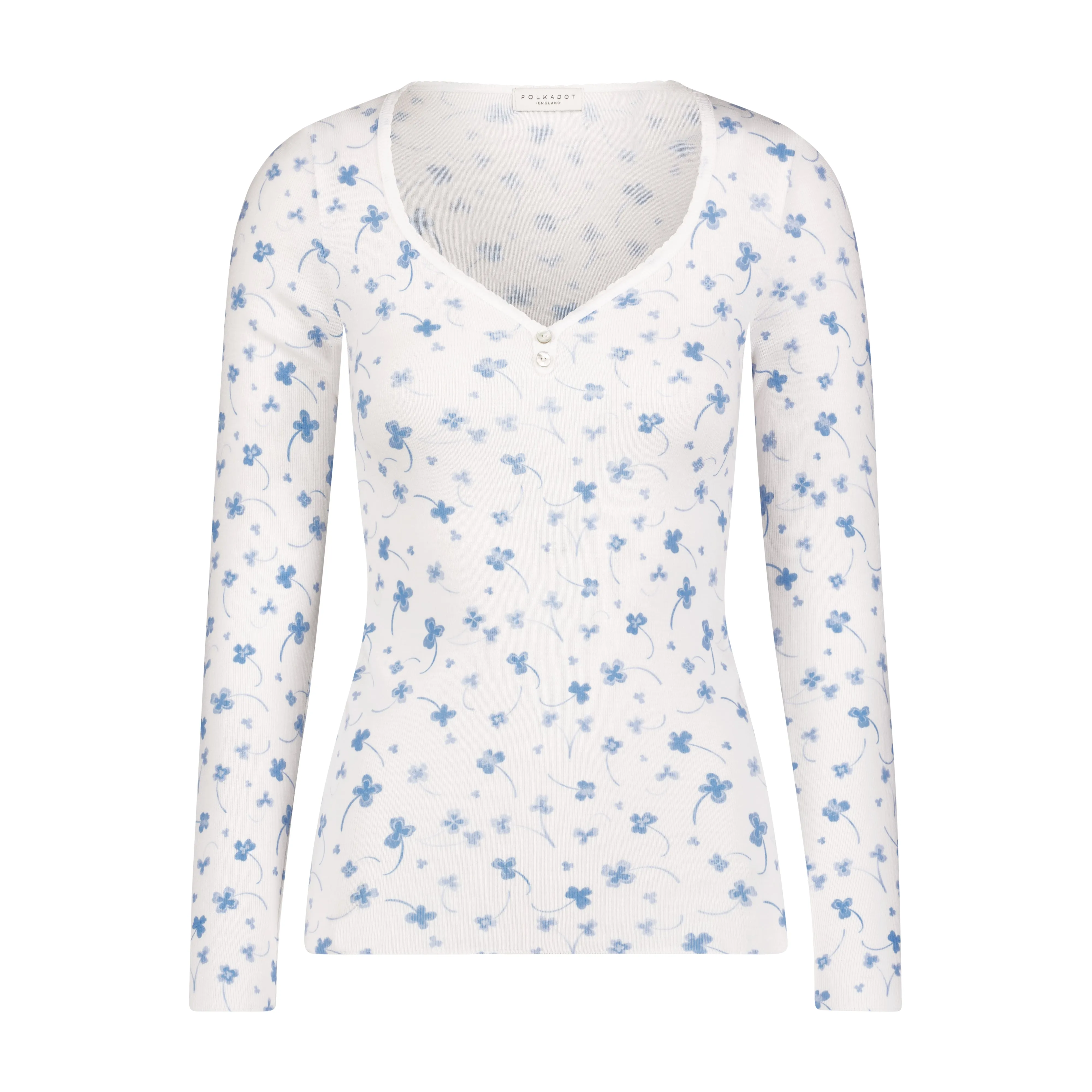 Polkadot BLUE CLOVER Print SWEETHEART NK LS