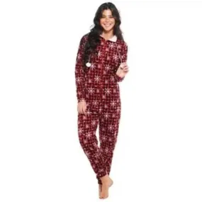 Poof! Plaid Snowflake Hooded Sleeper Pajamas Onesie Medium