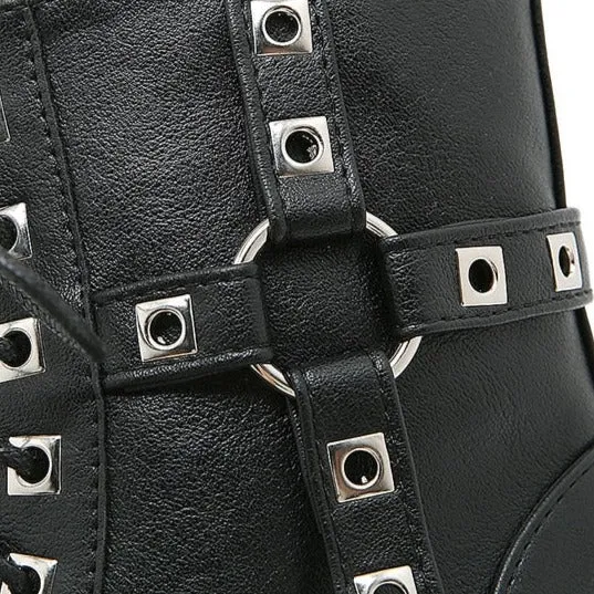 'Raven' Black Goth Alt Studded Strap Boots