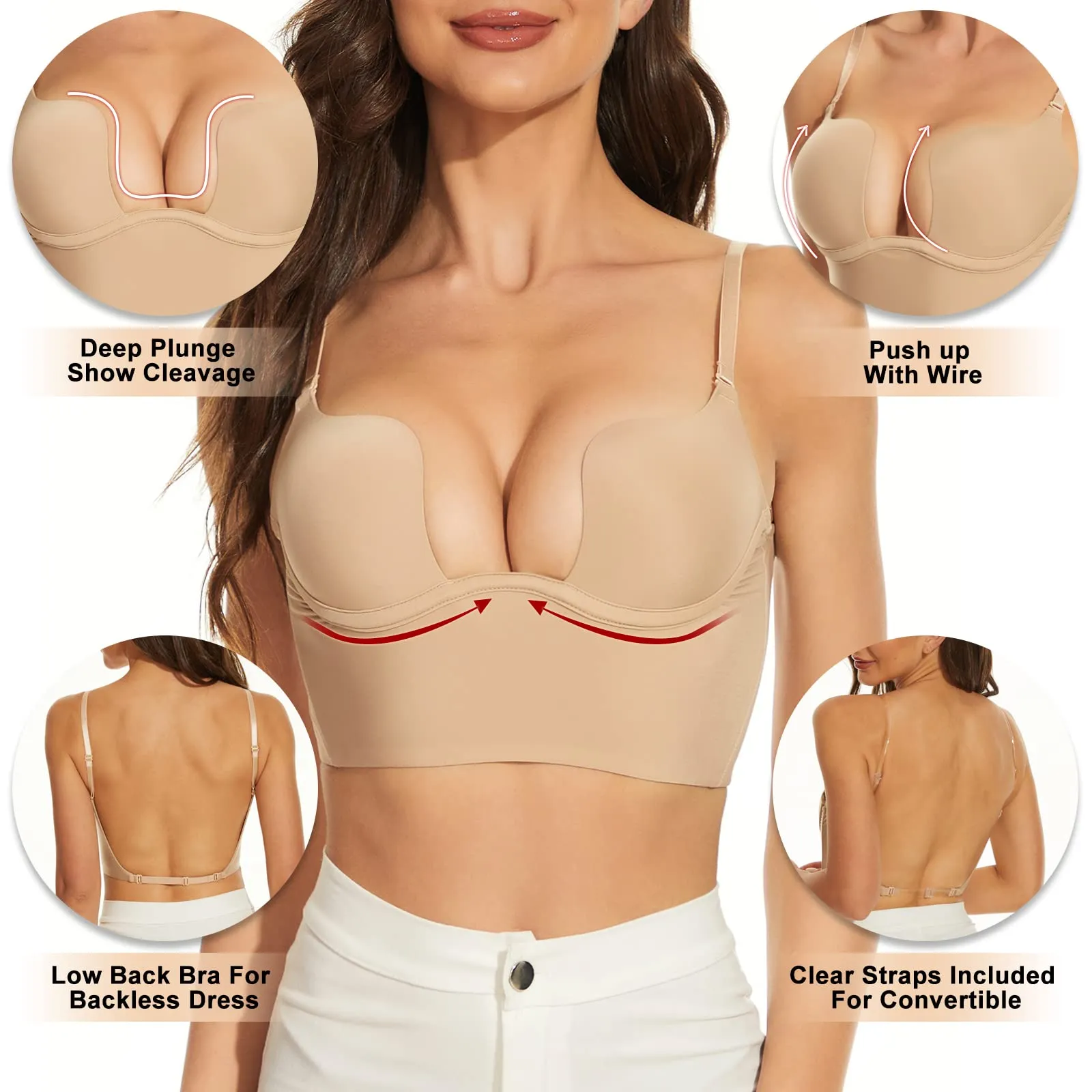 SheCurve® Low Back Secret Plunge Bra - Beige White (2 Pack)