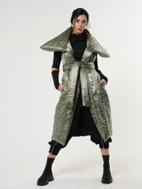 Shiny Green Long Puffer Vest