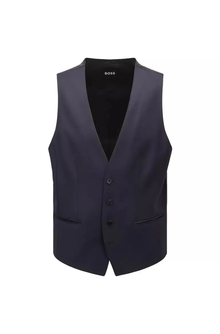 SINGLE-BREASTED VEST IN VIRGIN-WOOL SERGE H-HUGE-VEST-B1 - 50469160