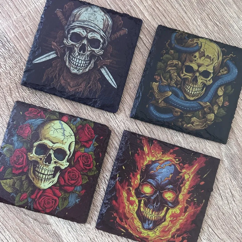 Skull Slate Coasters - Flame Skull #2