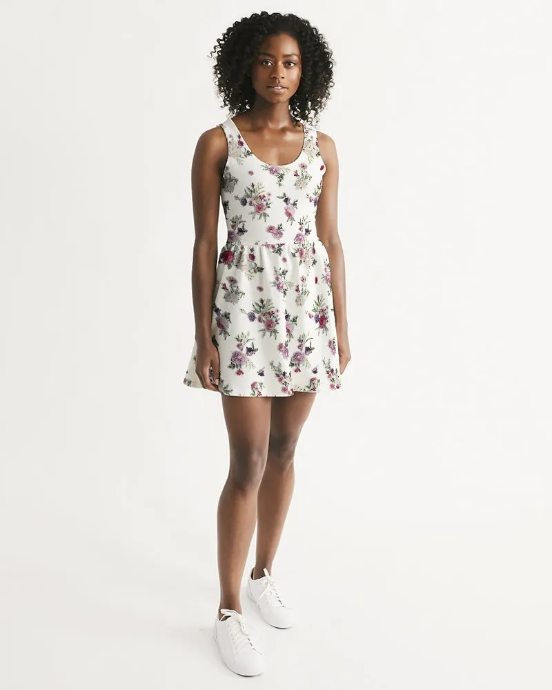 SMF Floating Bouquet Feminine Scoop Neck Skater Dress