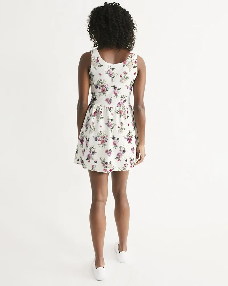 SMF Floating Bouquet Feminine Scoop Neck Skater Dress