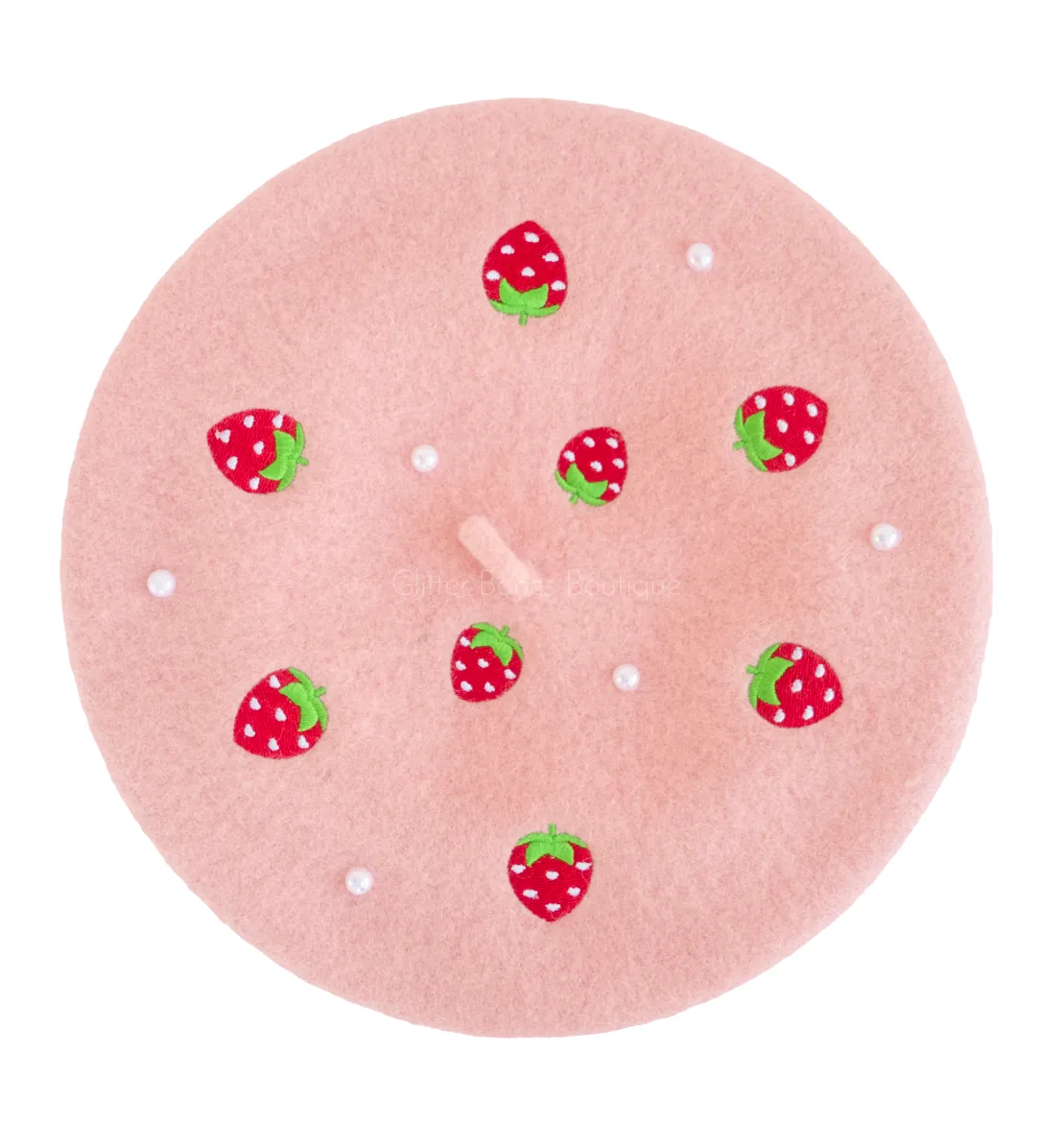 Strawberry Beret Embroidered With Pearls - MULTIPLE COLORS AVAILABLE