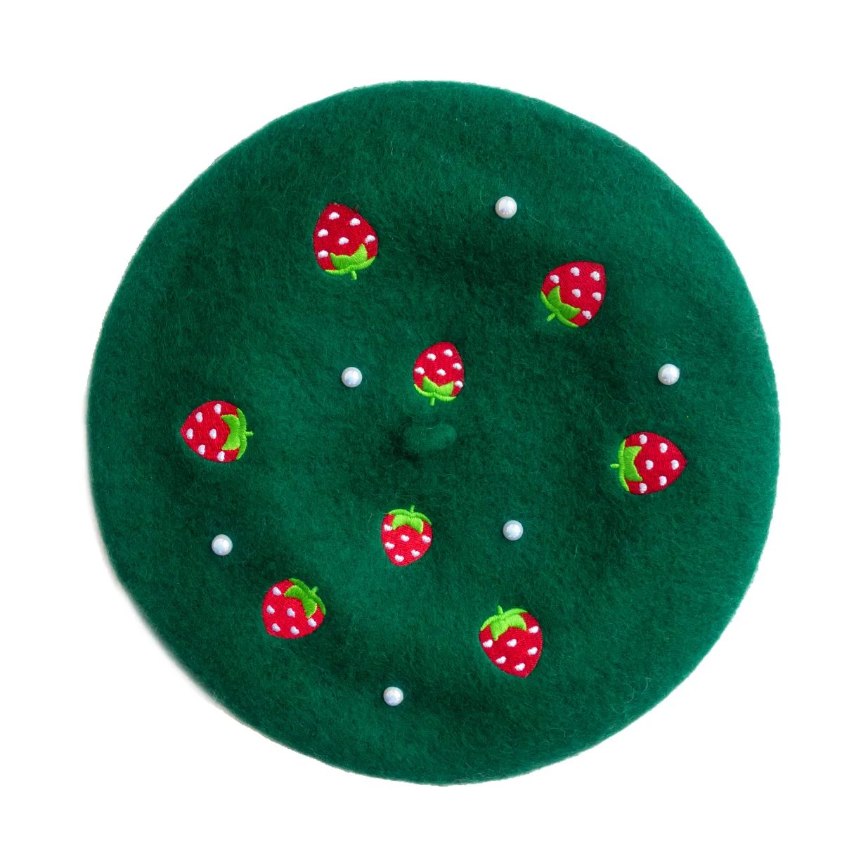 Strawberry Beret Embroidered With Pearls - MULTIPLE COLORS AVAILABLE