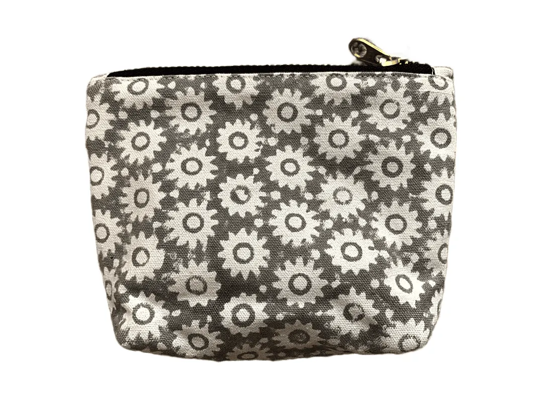 Tan floral block printed coin pouch