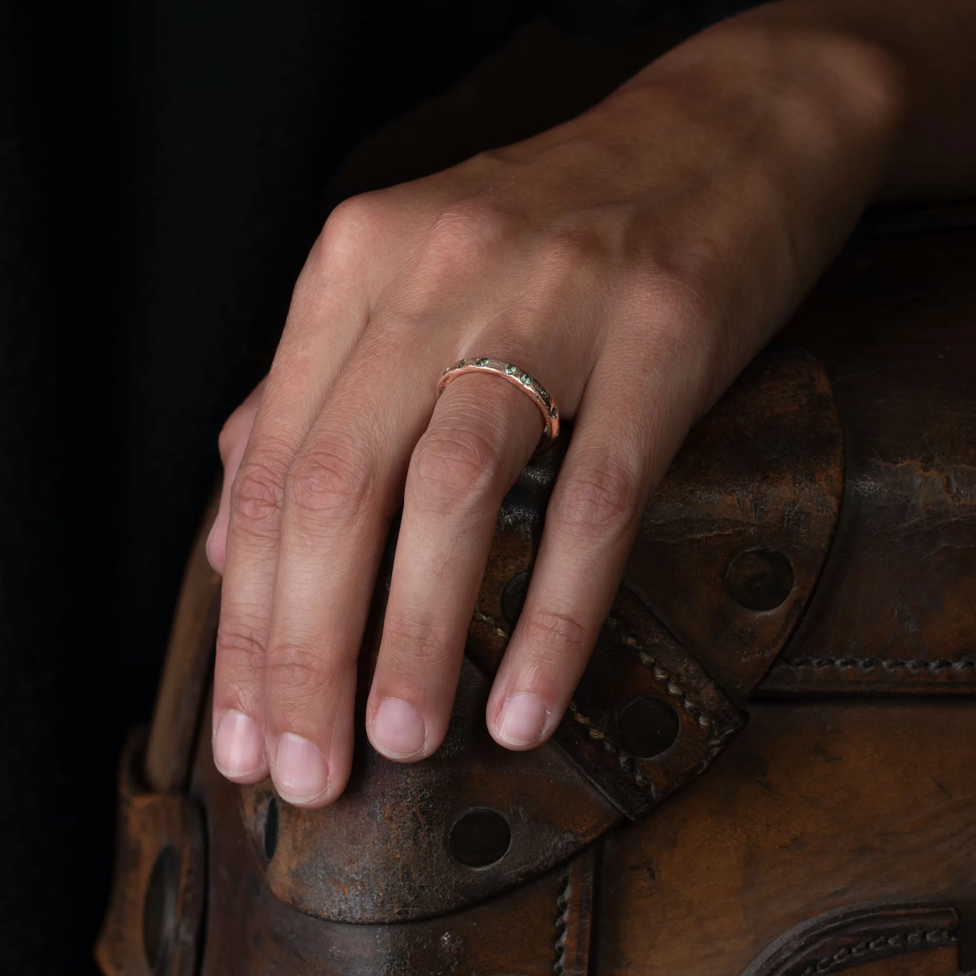 Teal Peppered Rock Ring