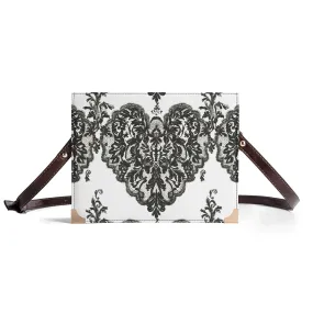 Vampire Art Dark Academia Book Cover Crossbody Bag - Black and White Goth Damask