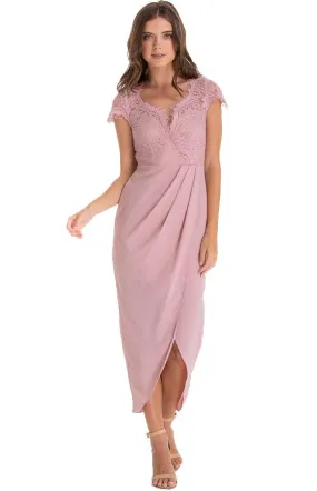 Women’s Blush Asymmetric Hemline Embroidery Lace Dress