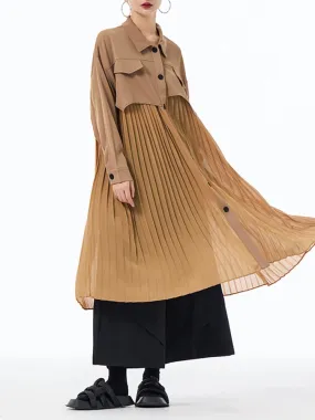 Women's Pleated Flutter Midi Shirt Dress